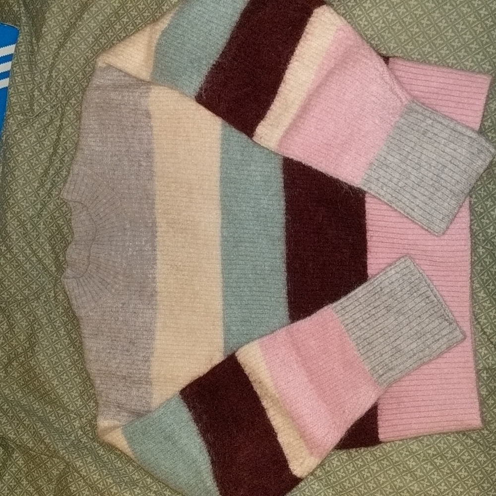 H&M Mohair Wool Blend Colorblock Striped Mock-Neck Sweater Size S